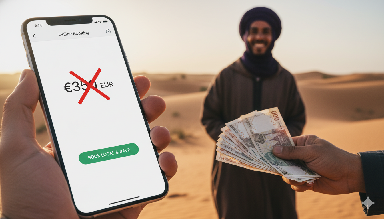Smartphone avec app de réservation en ligne vs guide local au Maroc